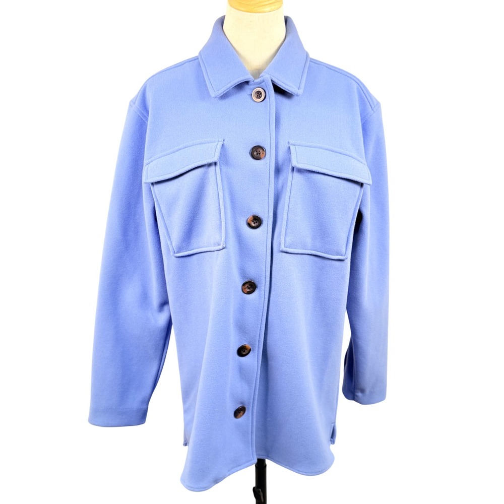 Oversized Womens S Shirt Jacket Shacket Periwinkle Button Up Commuter Farmhouse‎